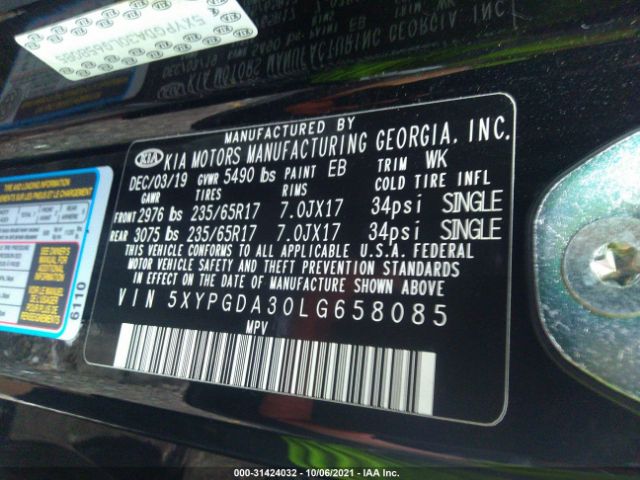 Photo 8 VIN: 5XYPGDA30LG658085 - KIA SORENTO 