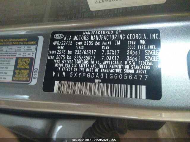 Photo 8 VIN: 5XYPGDA31GG056477 - KIA SORENTO 