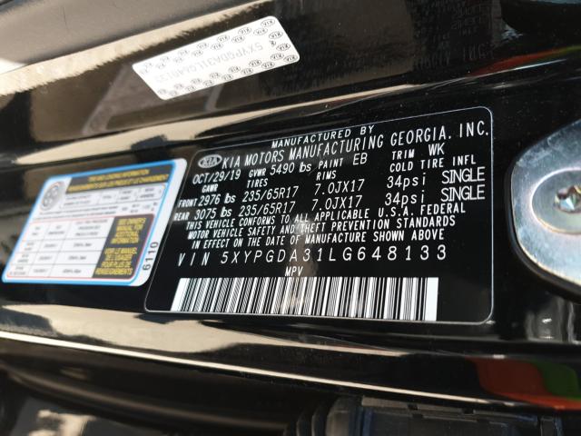 Photo 9 VIN: 5XYPGDA31LG648133 - KIA SORENTO L 