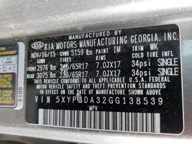 Photo 9 VIN: 5XYPGDA32GG138539 - KIA SORENTO LX 