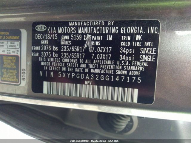 Photo 8 VIN: 5XYPGDA32GG147175 - KIA SORENTO 