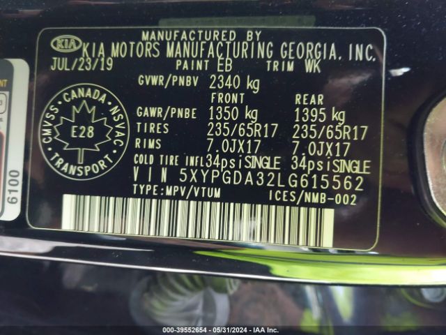 Photo 8 VIN: 5XYPGDA32LG615562 - KIA SORENTO 