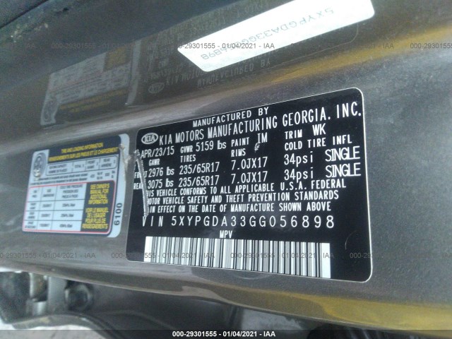 Photo 8 VIN: 5XYPGDA33GG056898 - KIA SORENTO 