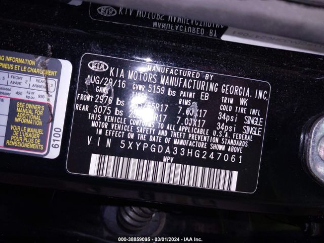 Photo 8 VIN: 5XYPGDA33HG247061 - KIA SORENTO 