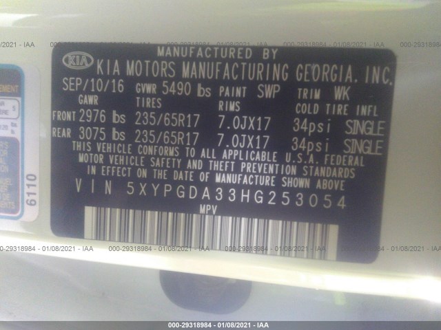 Photo 8 VIN: 5XYPGDA33HG253054 - KIA SORENTO 