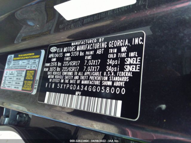 Photo 8 VIN: 5XYPGDA34GG058000 - KIA SORENTO 