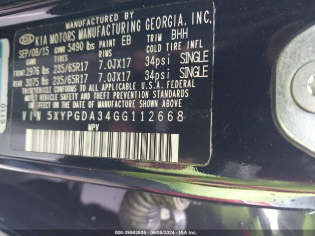 Photo 8 VIN: 5XYPGDA34GG112668 - KIA SORENTO 