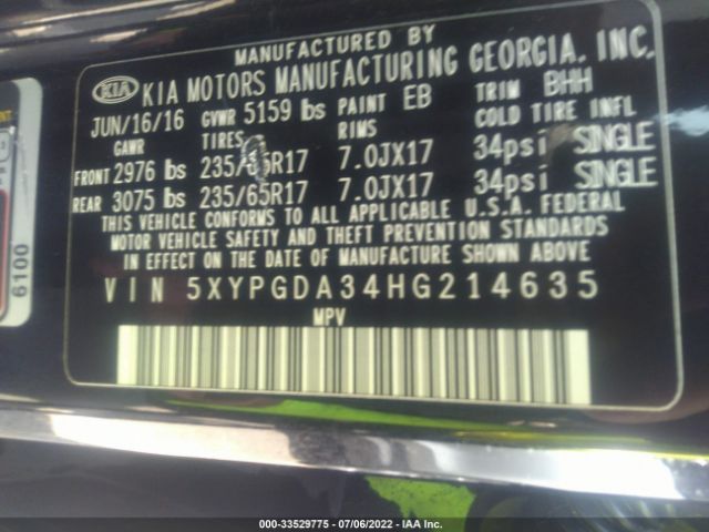 Photo 8 VIN: 5XYPGDA34HG214635 - KIA SORENTO 