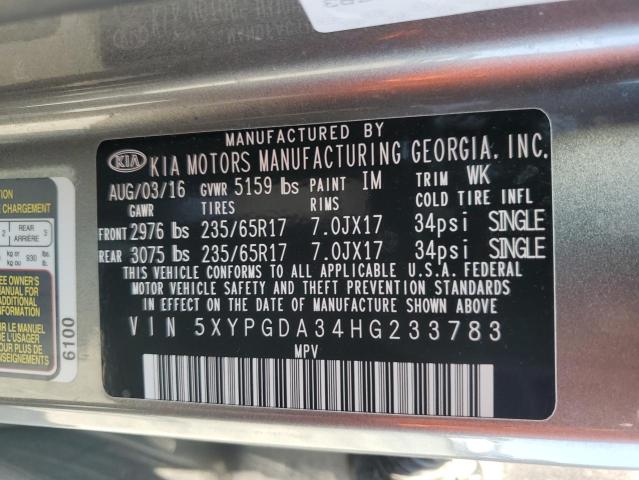 Photo 12 VIN: 5XYPGDA34HG233783 - KIA SORENTO 