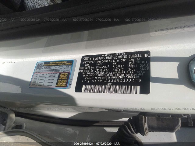 Photo 8 VIN: 5XYPGDA34HG328215 - KIA SORENTO 