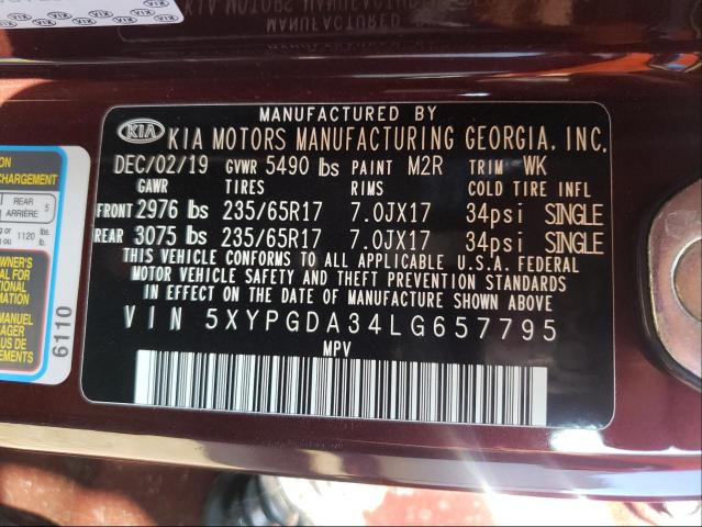 Photo 9 VIN: 5XYPGDA34LG657795 - KIA SORENTO L 