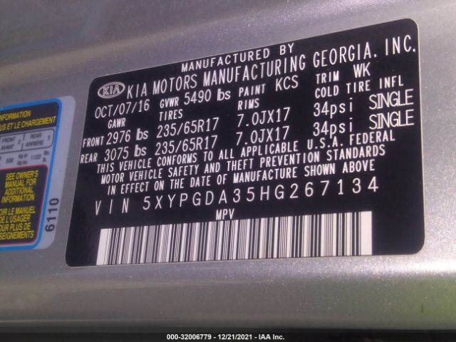 Photo 8 VIN: 5XYPGDA35HG267134 - KIA SORENTO 