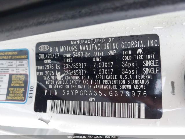 Photo 8 VIN: 5XYPGDA35JG373976 - KIA SORENTO 