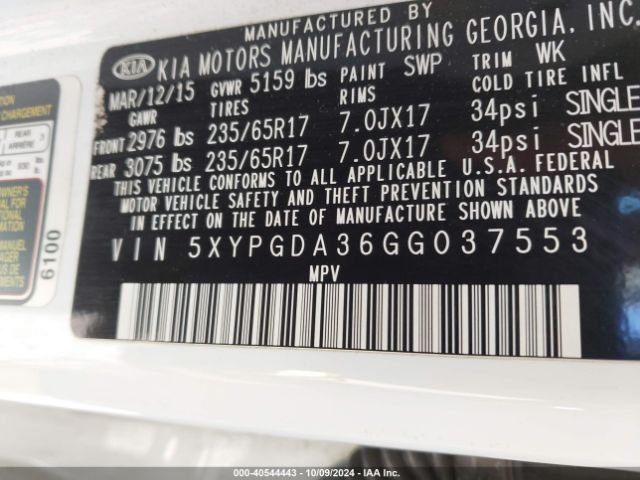 Photo 8 VIN: 5XYPGDA36GG037553 - KIA SORENTO 