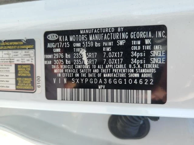 Photo 12 VIN: 5XYPGDA36GG104622 - KIA SORENTO LX 