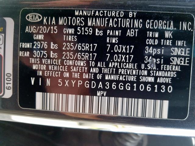 Photo 9 VIN: 5XYPGDA36GG106130 - KIA SORENTO 