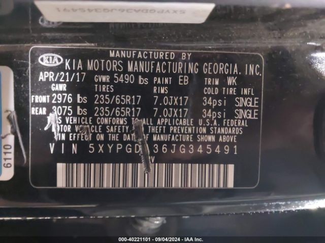 Photo 8 VIN: 5XYPGDA36JG345491 - KIA SORENTO 