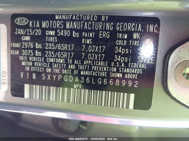 Photo 8 VIN: 5XYPGDA36LG668992 - KIA SORENTO 