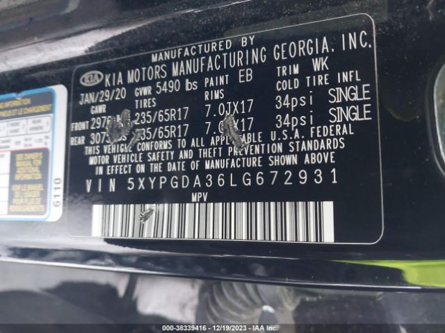 Photo 8 VIN: 5XYPGDA36LG672931 - KIA SORENTO 