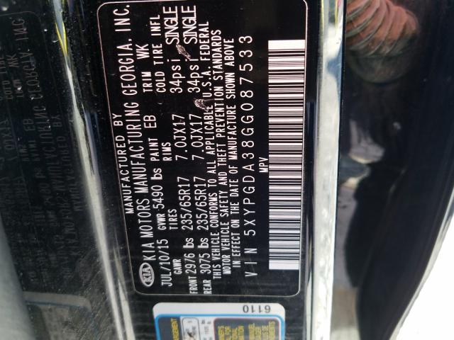 Photo 9 VIN: 5XYPGDA38GG087533 - KIA SORENTO 