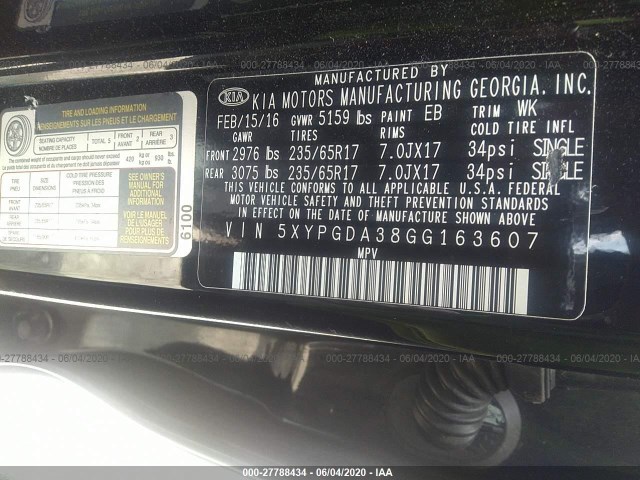 Photo 8 VIN: 5XYPGDA38GG163607 - KIA SORENTO 