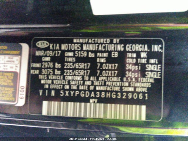 Photo 8 VIN: 5XYPGDA38HG329061 - KIA SORENTO 