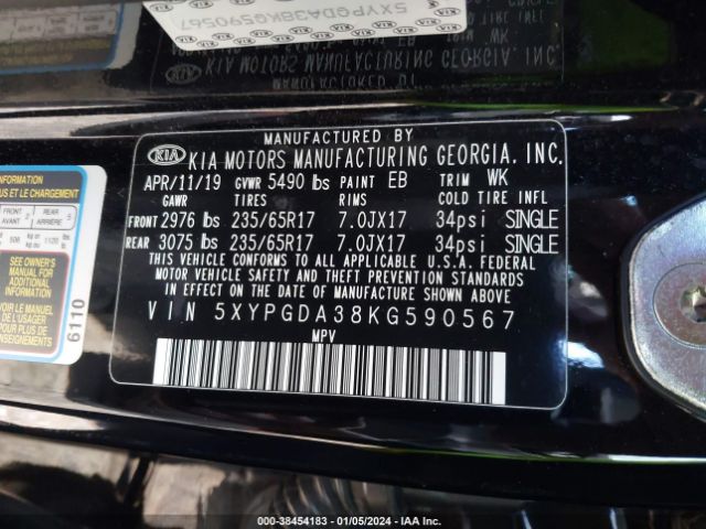 Photo 8 VIN: 5XYPGDA38KG590567 - KIA SORENTO 