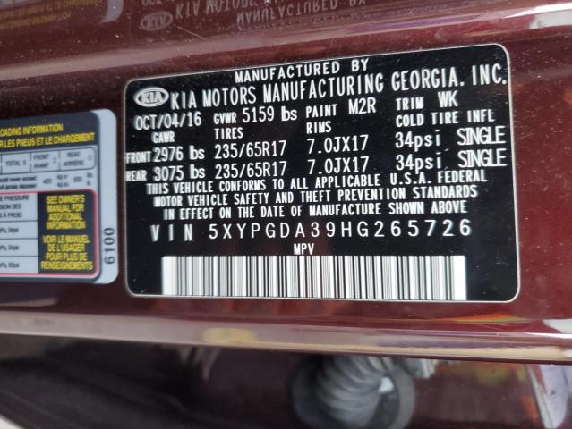 Photo 12 VIN: 5XYPGDA39HG265726 - KIA SORENTO 