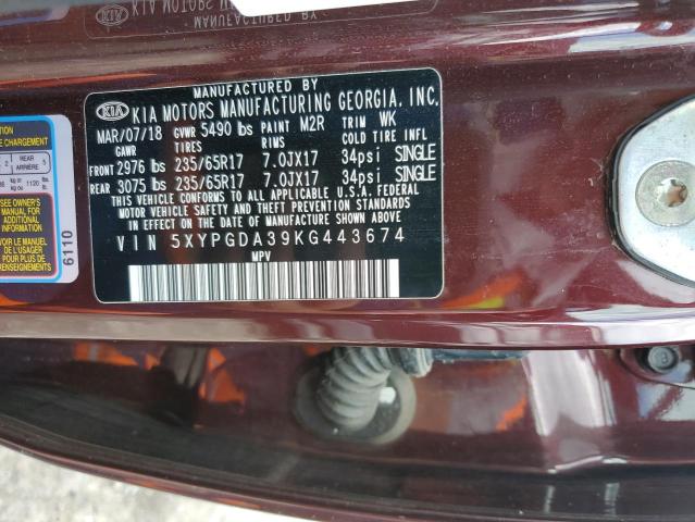 Photo 12 VIN: 5XYPGDA39KG443674 - KIA SORENTO L 