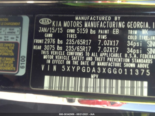 Photo 8 VIN: 5XYPGDA3XGG011375 - KIA SORENTO 