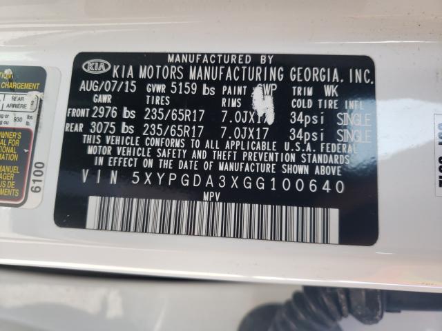 Photo 9 VIN: 5XYPGDA3XGG100640 - KIA SORENTO 