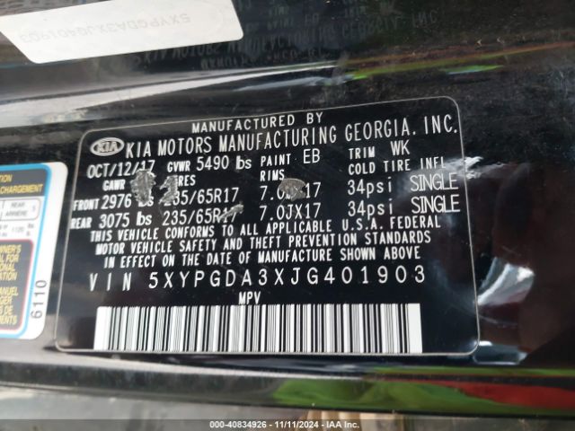 Photo 8 VIN: 5XYPGDA3XJG401903 - KIA SORENTO 