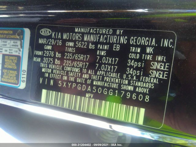 Photo 8 VIN: 5XYPGDA50GG179608 - KIA SORENTO 