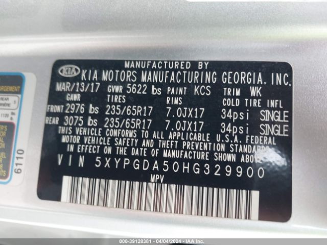 Photo 8 VIN: 5XYPGDA50HG329900 - KIA SORENTO 