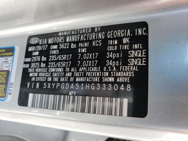 Photo 11 VIN: 5XYPGDA51HG333048 - KIA SORENTO LX 