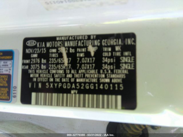 Photo 8 VIN: 5XYPGDA52GG140115 - KIA SORENTO 