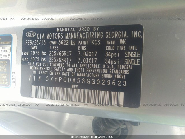 Photo 8 VIN: 5XYPGDA53GG029623 - KIA SORENTO 