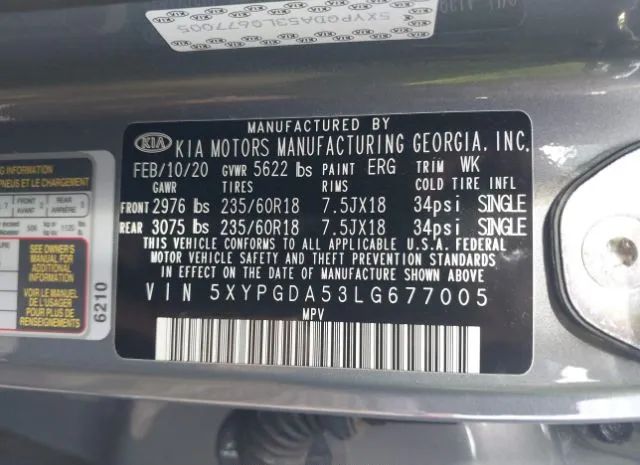 Photo 8 VIN: 5XYPGDA53LG677005 - KIA SORENTO 