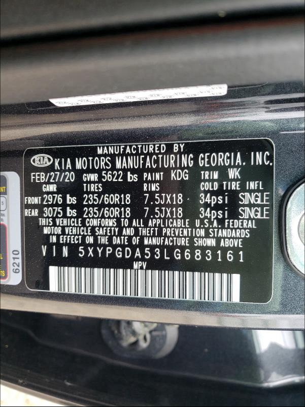 Photo 9 VIN: 5XYPGDA53LG683161 - KIA SORENTO S 