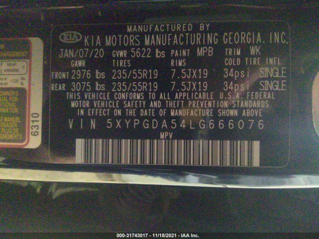 Photo 8 VIN: 5XYPGDA54LG666076 - KIA SORENTO 