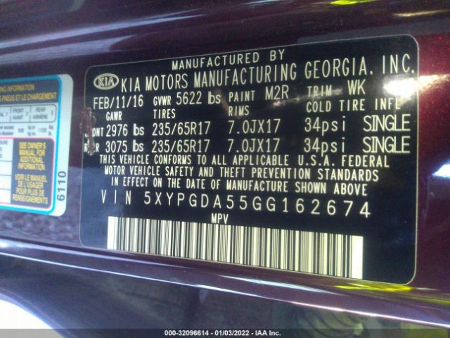 Photo 8 VIN: 5XYPGDA55GG162674 - KIA SORENTO 