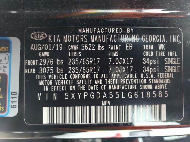 Photo 9 VIN: 5XYPGDA55LG618585 - KIA SORENTO S 