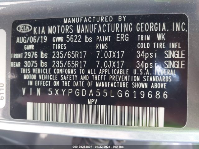 Photo 8 VIN: 5XYPGDA55LG619686 - KIA SORENTO 