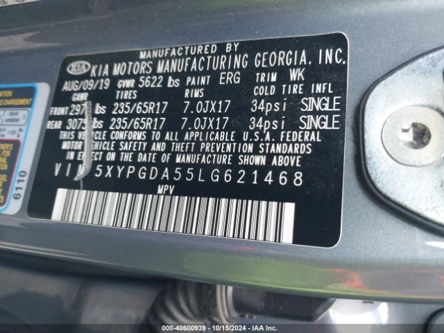 Photo 8 VIN: 5XYPGDA55LG621468 - KIA SORENTO 