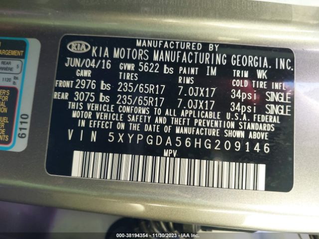 Photo 8 VIN: 5XYPGDA56HG209146 - KIA SORENTO 