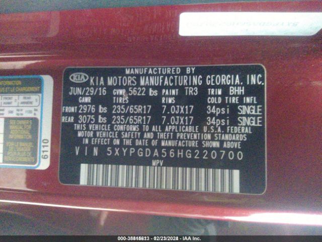 Photo 8 VIN: 5XYPGDA56HG220700 - KIA SORENTO 