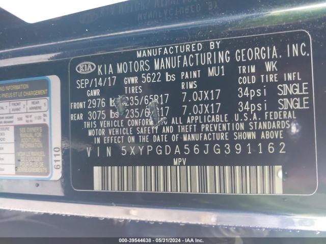 Photo 8 VIN: 5XYPGDA56JG391162 - KIA SORENTO 