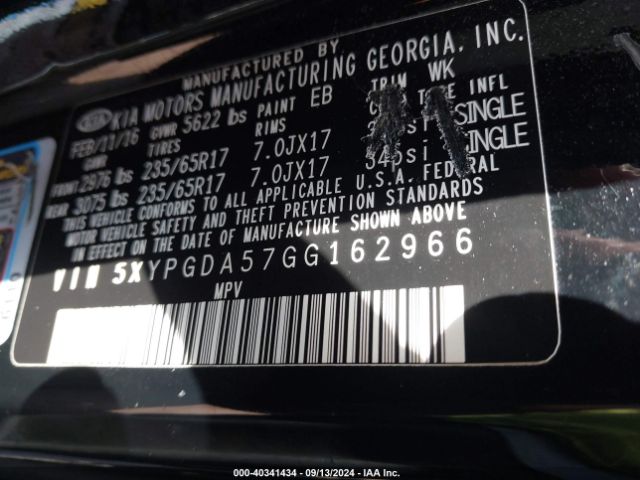 Photo 8 VIN: 5XYPGDA57GG162966 - KIA SORENTO 