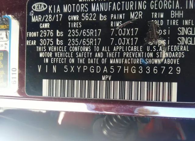 Photo 8 VIN: 5XYPGDA57HG336729 - KIA SORENTO 