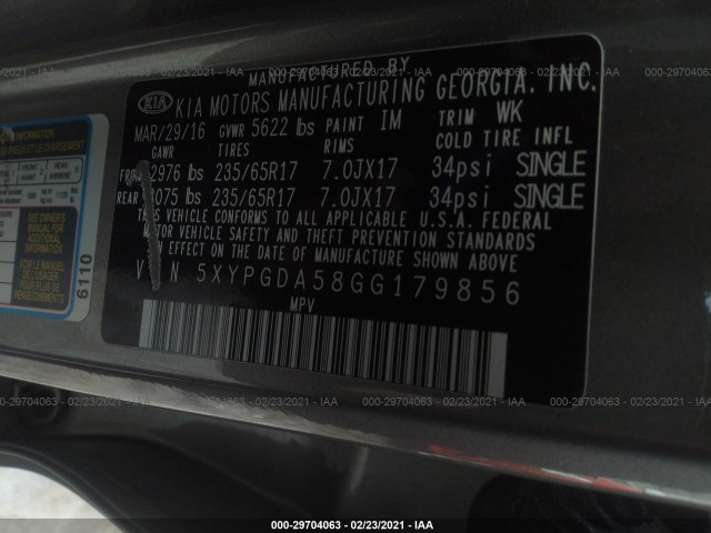 Photo 8 VIN: 5XYPGDA58GG179856 - KIA SORENTO 